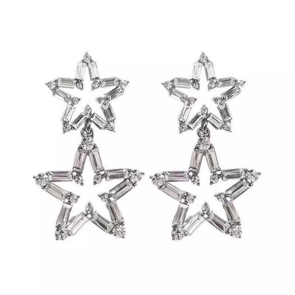 Royal Bohemia Silver Star Drop Big Hoops Earrings - Picture 3 of 10